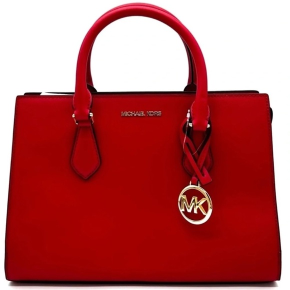 Michael Kors Sheila Medium Center Zip Satchel Bag Bright Red - Picture 1 of 13